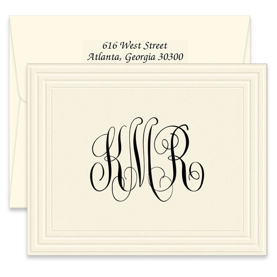 Classic Frame Monogram Folded Note Cards - Raised Ink